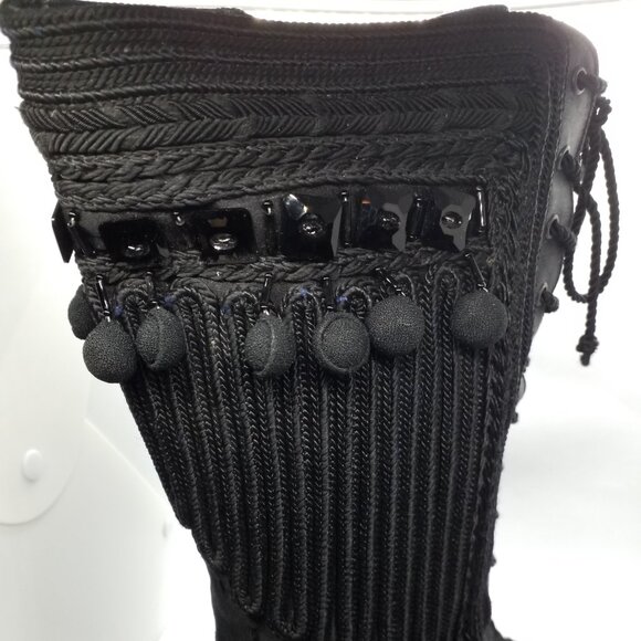 PRADA Satin Boots Size 40 Beaded Embroidered Square-Toed Lace-Up - Picture 7 of 9